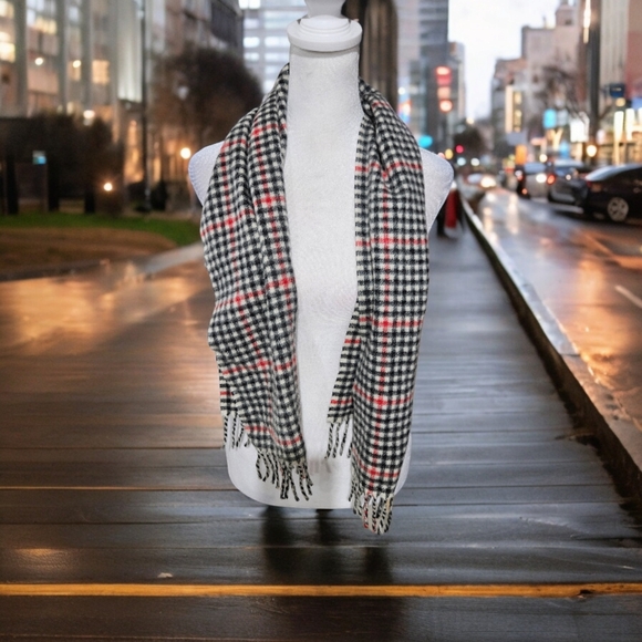 Christian Dior Winter Scarf Gray Check Fringe Wool Vintage Fashion Designer Wool - Picture 1 of 6